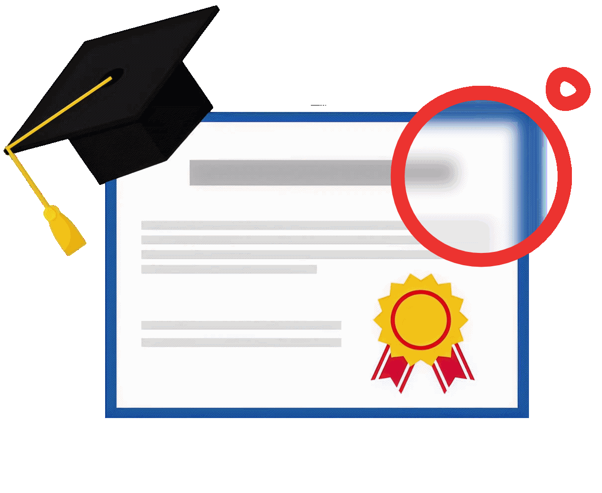 Certificate with magnifying glass